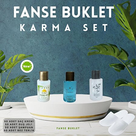 Buklet Otel 50 li Karma Set Mini Şampuan-Duş Jeli-Saç Kremi-Bez Terlik