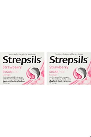 Strepsils Strawberry Sugar Free 16 Pastil | Çilek Aromalı-2 Adet-skt:04/22