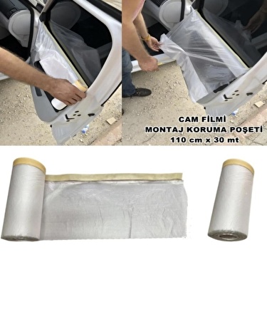 Araç Cam Filmi Montaj Poşeti Kapı Koruma Örtüsü Naylon 110x30mt