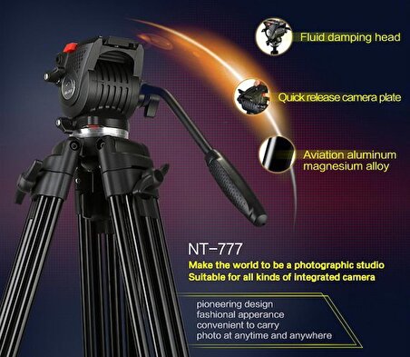 Nest 777 Profesyonel Video Kamera Tripod Dslr Tripod 180cm 10kg Kapasite NT777 Pro Tripot