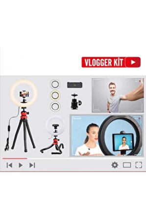 Vlogger Kit Youtuber Ring Light Işık 12'' Video Foto Işık Masa Tripodu Ile Birlikte