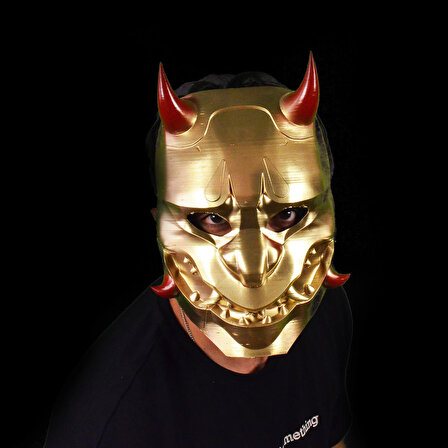 Samuray Şeytan Kostüm Yüz Maskesi Kostüm Ayarlanabilir Şeytan Yüz Maskesi