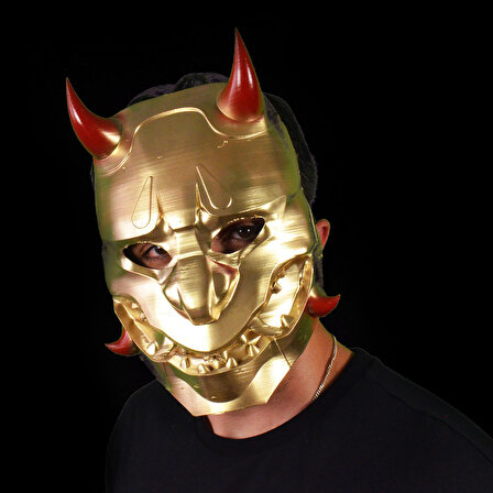 Samuray Şeytan Kostüm Yüz Maskesi Kostüm Ayarlanabilir Şeytan Yüz Maskesi