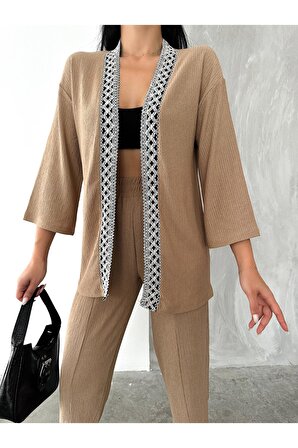 Kadın Önü Şeritli Kimono Takım