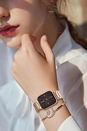G9 Mini Rose Gold 41mm Kadın Akıllı Saat 3 Kordon ve Bileklik Hediyeli Akıllı Saat