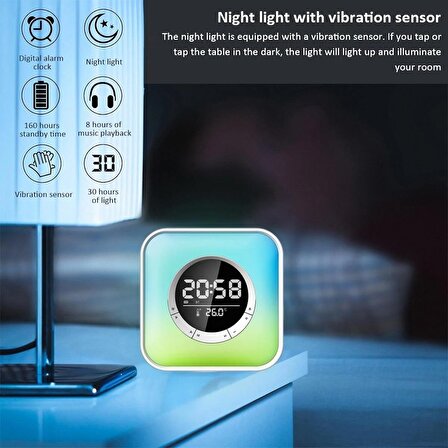 Bluetooth Hoparlör Çalar Saat Led Atmosfer Işıkları 5.0 Bluetooth Saatli Alarmlı P10