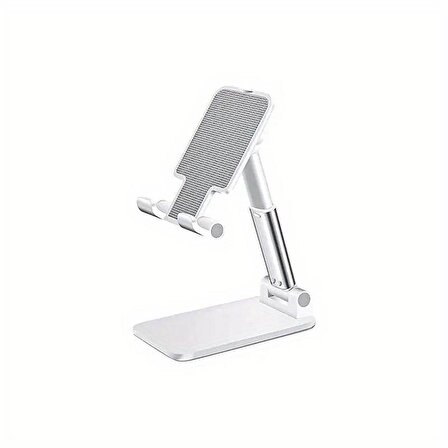 Masaüstü Tablet Ve Telefon Tutucu Stand 2 Kademeli Uzunluk Ayarlı (Beyaz)
