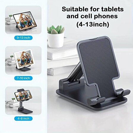 Masaüstü Tablet Ve Telefon Tutucu Stand 2 Kademeli Uzunluk Ayarlı (Siyah)