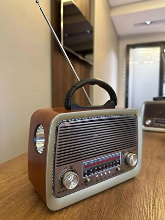 Nostaljik Radyo-301 Bt Nostaljik Radyo Bluetooth + Ledli + Fener + Usb + Sd Card Mp3 Radyo Çalar CN