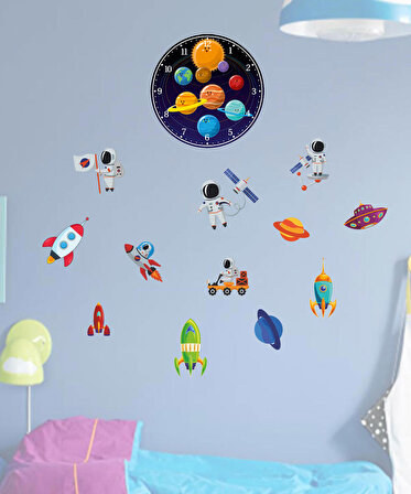 Çocuk Odası Duvar Saati Gezegen Model Duvar Saati Ve Uzay Temalı Duvar Süsleri