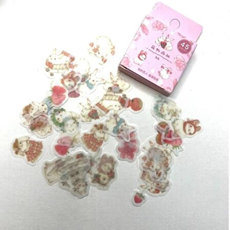 Çilekli Kız Desenli Dekoratif Bant 5'li Washi Tape Bant Sticker Bullet Journal Defter Süsleme