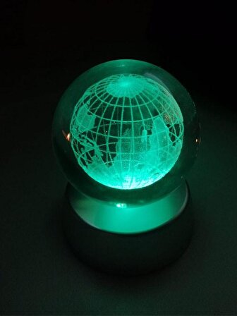 Işıklı Kristal Dünya Haritası Cam Küre 