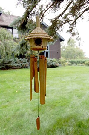 Bambu El Yapımı Kuş Yuvası Rüzgar Çanı Dekoratif Balkon Bahçe Kapı Süsü