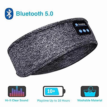 Gri Bluetooth 5.0 Kablosuz Kulaklıklı Uyku ve Spor Için Uygun Kafa Bandı Bandana