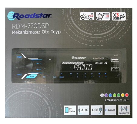 Roadstar RDM-720DSP Bluetooth 3xUSBli DSP'li Oto Teyp App Kontrol