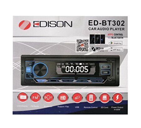 Garaj Dünyası Edison Ed- BT302 Oto Teyp USB Bluetooth SD Kart APP Kontrollü