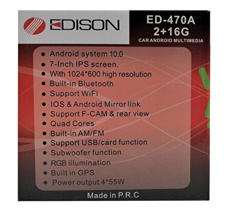 Edison ED-470A 7 Inch Double Teyp 4 Çekirdek 2 GB Ram 16 GB Hafıza Android 10.0 Geri Görüş Kamerası