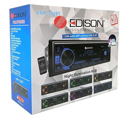 Edison EMP-352BT Oto Teyp Telefon Kontrollü Android/IOS Uyumlu 4*50W Çıkışlı USB/BT /AUX/3 RCA