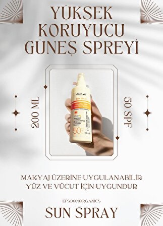 Sun Sprey-Çok Yönlü Yüksek Koruyucu Yüz ve Vücut Güneş Spreyi 50 SPF 200 ml