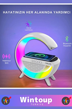 G Bluetooth Hoparlör 15w Kablosuz Hızlı Şarj / Alarm / Çalar Saat / Gece Lambası / Ambiyans Led Işık