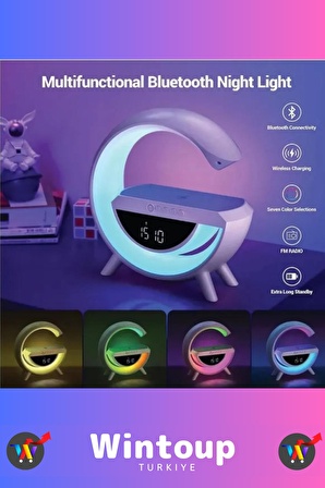 BLUETOOTH G HOPARLÖR RGB LED IŞIKLI SPEAKER ALARM SAAT AUX USB SD KART WİRELESS ŞARJ