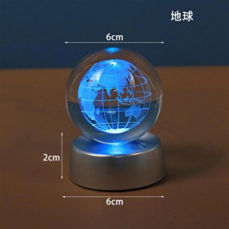 Kişiye Özel Dünya Işıklı 6 Cm Çapında Cam Kristal Küre
