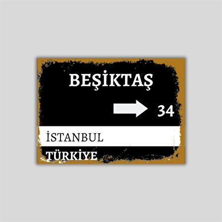 Beşiktaş Sokak Tabelası Görünümlü Retro Ahşap Poster 28 x 20