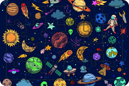 Uzayda Neler Var 24 Parça Ahşap Çocuk Puzzle Yapboz