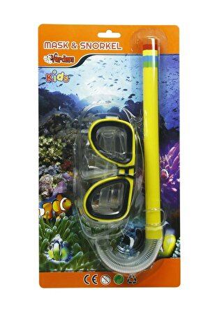 Çocuk  Dalış Yüzme Maske Şnorkel Set Kartela Havuz ve Deniz Gözlüğü 3 + Yaş SARI RENK