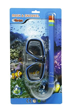 Yetişkin Genç Yüzme Maske Şnorkel Set Kartela Havuz ve Deniz Gözlüğü 12+ Yaş MAVİ RENK