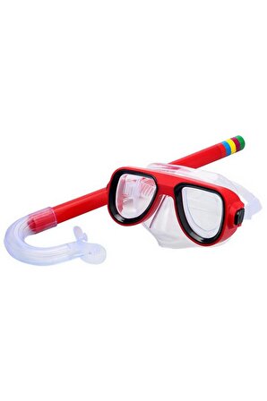 Yetişkin Genç Yüzme Maske Şnorkel Set Kartela Havuz ve Deniz Gözlüğü 12+ Yaş KIRMIZI RENK