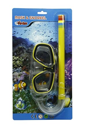 Yetişkin Genç Yüzme Maske Şnorkel Set Kartela Havuz ve Deniz Gözlüğü 12+ Yaş SARI RENK