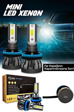 Slim Led Xenon Şimşek Etkili Mini Beyaz H11 Kapak Kapanma Garantili