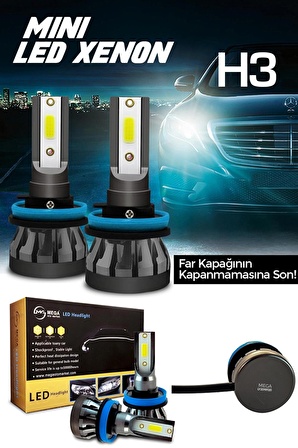 Slim Led Xenon Şimşek Etkili Mini Beyaz H3 Kapak Kapanma Garantili