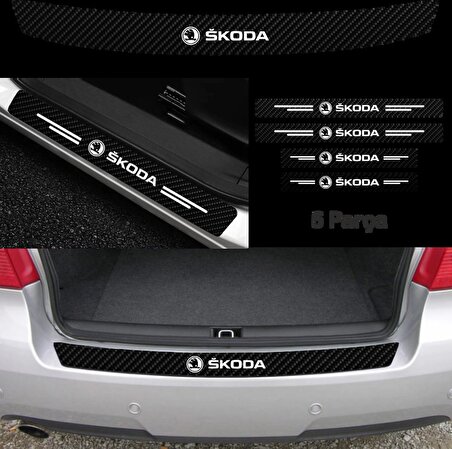 Skoda Rapid Uyumlu Oto Bağaj Ve Kapı Eşiği Karbon Sticker Set