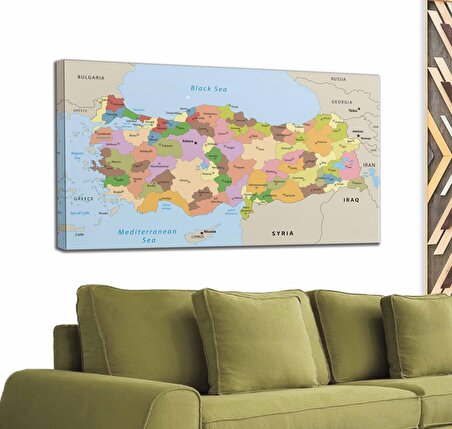 Kanvas Türkiye Haritası Komşulu Ülkeli Dekoratif 1067
