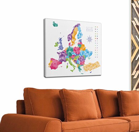 Avrupa Haritası Renkli Dekoratif Kanvas Tablo 1225