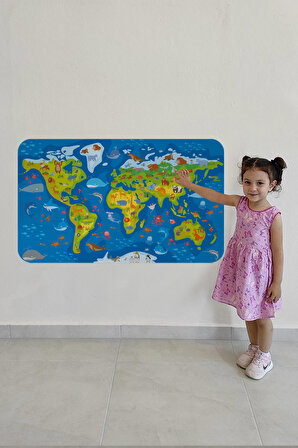 Harita Sepeti Eğitici Dünya Haritası Dünya Atlası Çocuk Ve Bebek Odası Duvar Sticker-3774
