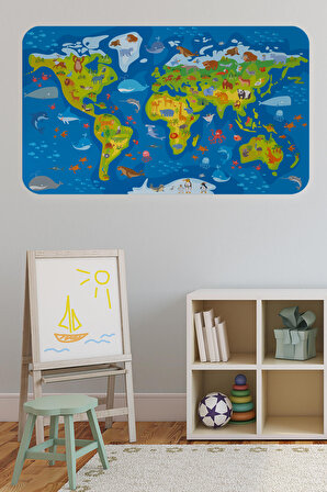 Harita Sepeti Eğitici Dünya Haritası Dünya Atlası Çocuk Ve Bebek Odası Duvar Sticker-3774