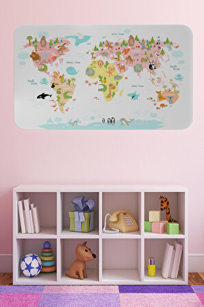 Harita Sepeti Eğitici Dünya Haritası Dünya Atlası Çocuk Ve Bebek Kız Çocuğu Odası Duvar Sticker-3777