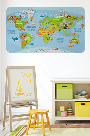Harita Sepeti Eğitici Dünya Haritası Dünya Atlası Çocuk Ve Bebek Odası Duvar Sticker-3778