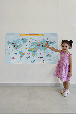 Harita Sepeti Eğitici Dünya Haritası Dünya Atlası Çocuk Ve Bebek Odası Duvar Sticker-3791