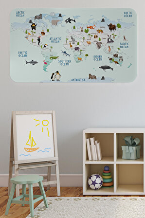 Harita Sepeti Eğitici Dünya Haritası Dünya Atlası Çocuk Ve Bebek Odası Duvar Sticker 3796