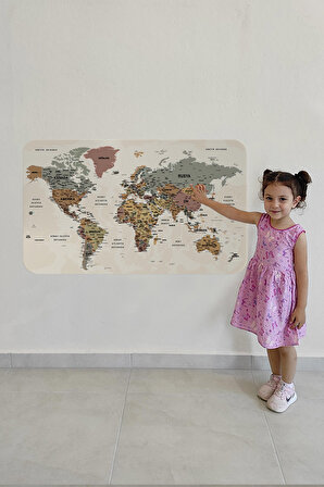 Harita Sepeti Türkçe Eğitici Ülke ve Başkent Okyanus Detaylı Atlası Dekoratif Dünya Haritası Duvar Sticker 3838