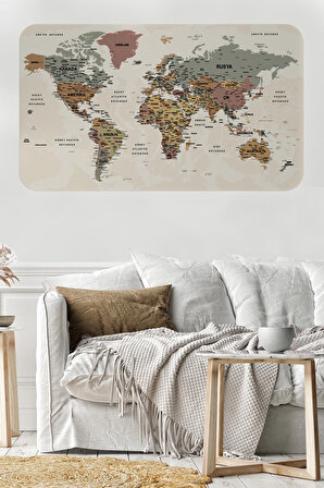 Harita Sepeti Türkçe Eğitici Ülke ve Başkent Okyanus Detaylı Atlası Dekoratif Dünya Haritası Duvar Sticker 3838