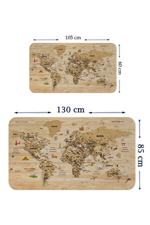 Harita Sepeti Ahşap Görünümlü Türkçe Eğitici Detaylı Atlası Dekoratif Dünya Haritası Duvar Sticker  3843