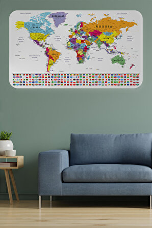 Harita Sepeti Ülke Bayrak lı Eğitici Başkent Detaylı Atlası Dünya Haritası Duvar Sticker 3848