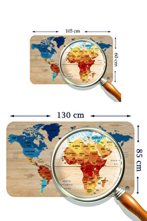 Harita Sepeti Ahşap Görünümlü Eğitici Detaylı Atlası Dekoratif Dünya Haritası Duvar Sticker 3856