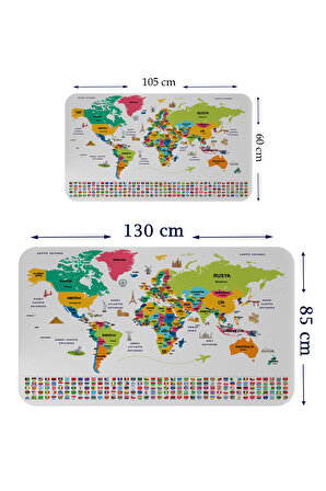Harita Sepeti Türkçe Ülke Bayrak lı Eğitici Başkent Detaylı Atlası Dünya Haritası Duvar Sticker 3860