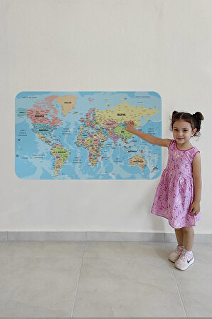 Harita Sepeti Türkçe Eğitici Ülke ve Başkent Okyanus Detaylı Atlası Dekoratif Dünya Haritası Duvar Sticker 3869